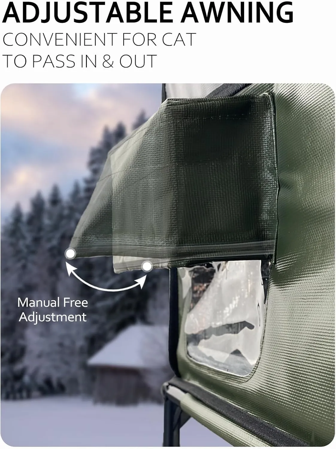 Heated Cat House for Outside Cat Insulated in Winter,Fully Waterproof,with Adjustable Awning,Escape Door,Indoor Outdoor Cat Shelter for Feral Stray Barn Cat to Stay Warm&Dry,Army Green,13x18.5x21.2in
