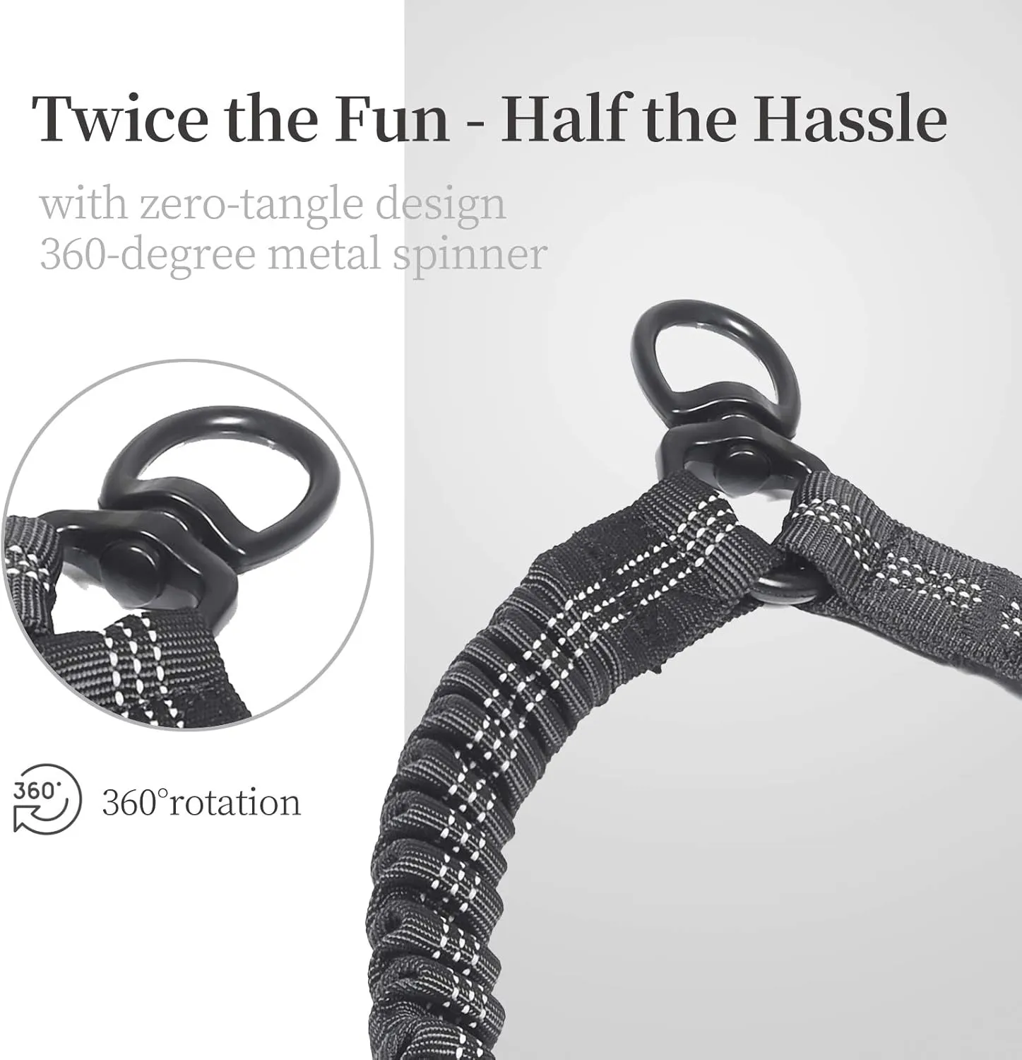 iYoShop Double Dog Leash with Three Extra Traffic Handles, 360 Swivel No Tangle Dual Dog Walking Leash, Comfortable Shock Absorbing Reflective Bungee for Two Dogs(5-18 lbs, Black)