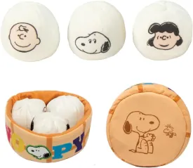 kashima x Peanuts Snoopy Steamed Bun Pet Toy Set  Squeaky Plush Toys for Cats and Small Dogs with Crinkle Basket