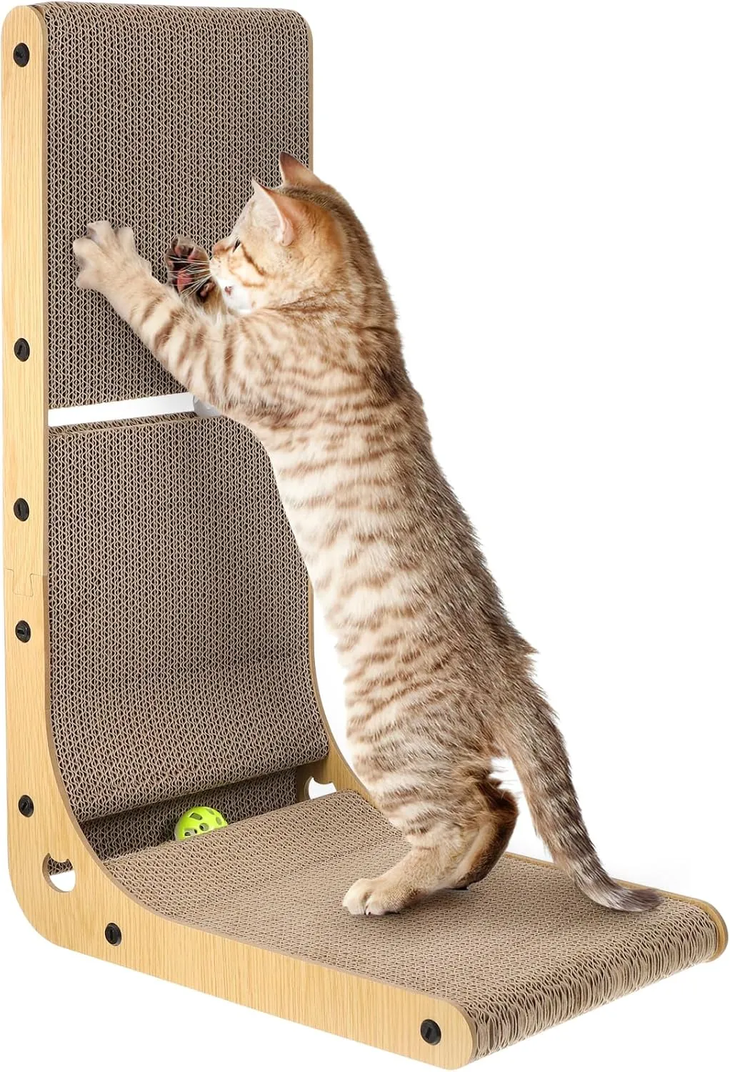L Shape Cat Scratcher Cardboard, 23.6 Inch Cat Scratching Board Protecting Furniture Cat Scratch Pad for Indoor Cats, Vertical Cat Scratching Post with Two Bell Balls
