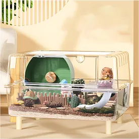 Large 2-Floor Hamster and Guinea Pig Cage Set, Luxury Rat Accommodation, Clear Acrylic Transparent View Small Animal Habitat with Slide(Transparent:24.4"x18"x13.4")