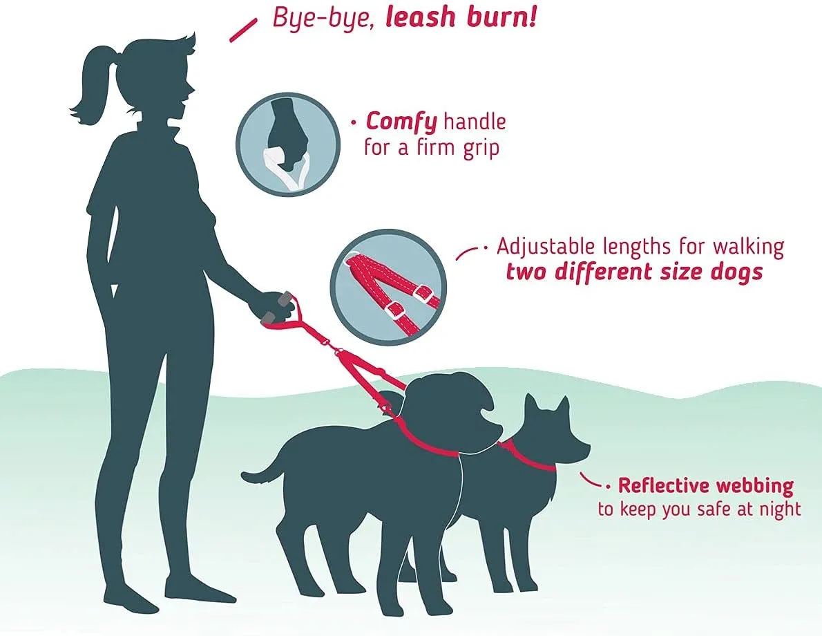 Leash Boss Duo - Adjustable Double Dog Leash for Large Dogs - Reflective No Tangle Leash for Walking Two Dogs at Once (Reflective Coupler with Handle)