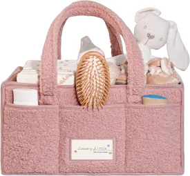 Luxury Little Diaper Caddy Organizer - Large Cotton Rope Nursery Basket with Divider - Changing Table Organizer for Storage - Pink