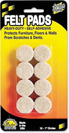 Master Caster Scratch Guard Felt Pads, 1" dia, Circular, Beige (Pack of 16)