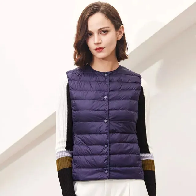 Matt Fabric Ultra-Light Down Vest for Women – Warm Sleeveless Winter Waistcoat, Portable & Comfortable Liner