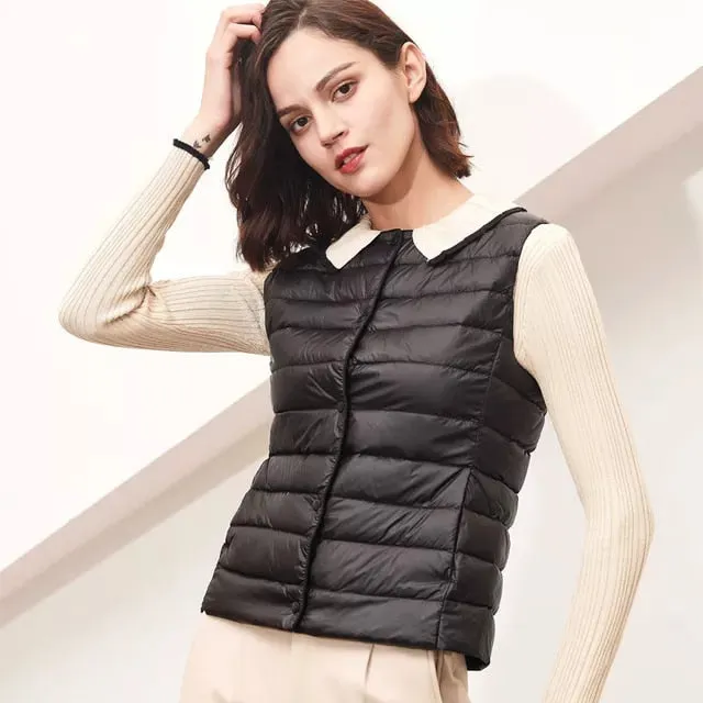 Matt Fabric Ultra-Light Down Vest for Women – Warm Sleeveless Winter Waistcoat, Portable & Comfortable Liner