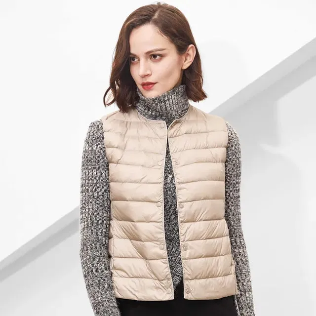 Matt Fabric Ultra-Light Down Vest for Women – Warm Sleeveless Winter Waistcoat, Portable & Comfortable Liner