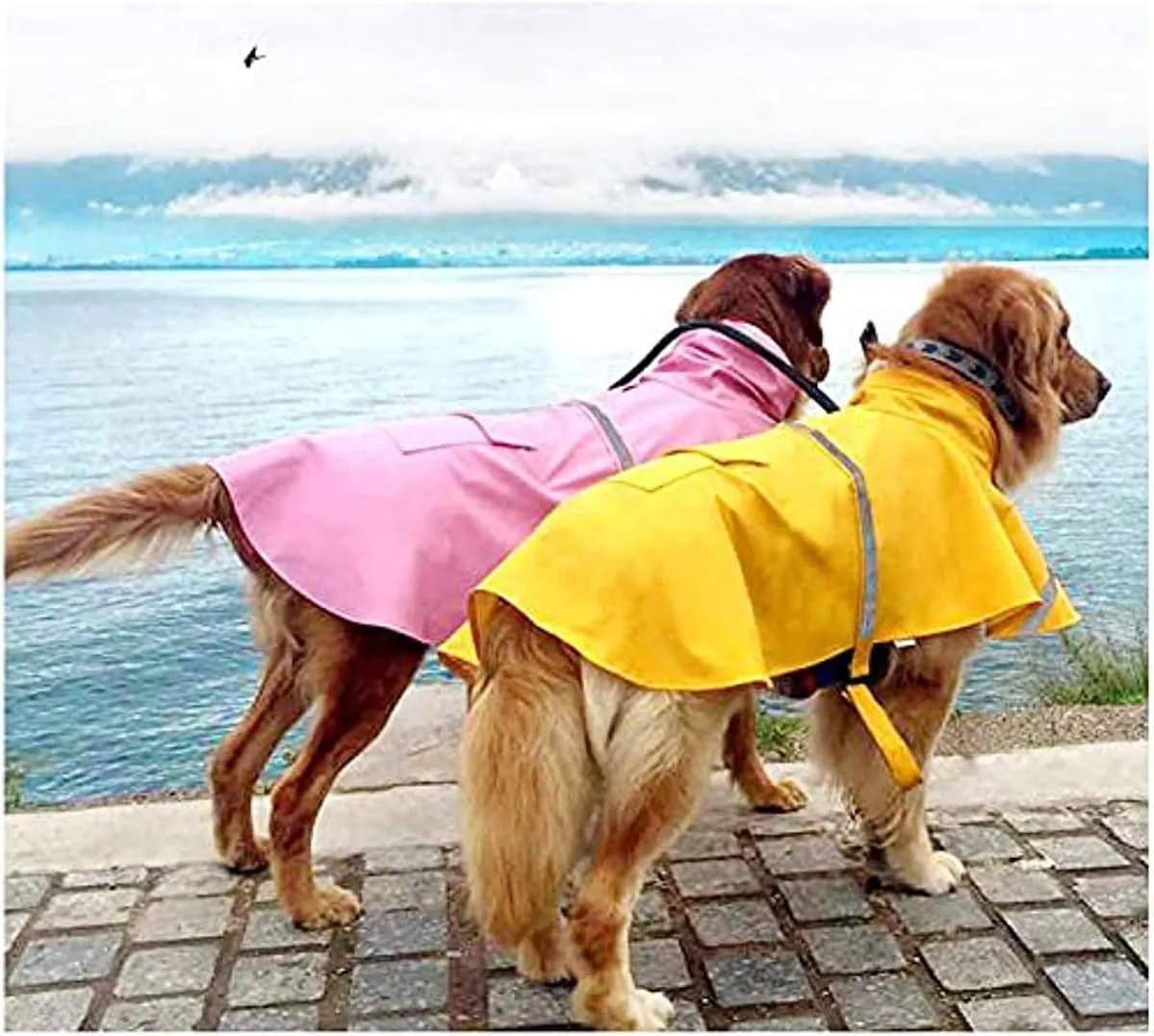 Mikayoo Large Dog Raincoat Adjustable Pet Waterproof Clothes Lightweight Rain Jacket Poncho Hoodies with Strip Reflective(Pink,XXL)