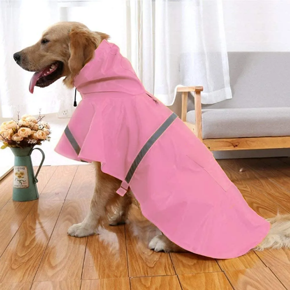 Mikayoo Large Dog Raincoat Adjustable Pet Waterproof Clothes Lightweight Rain Jacket Poncho Hoodies with Strip Reflective(Pink,XXL)
