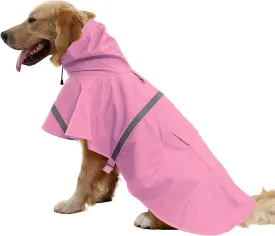 Mikayoo Large Dog Raincoat Adjustable Pet Waterproof Clothes Lightweight Rain Jacket Poncho Hoodies with Strip Reflective(Pink,XXL)
