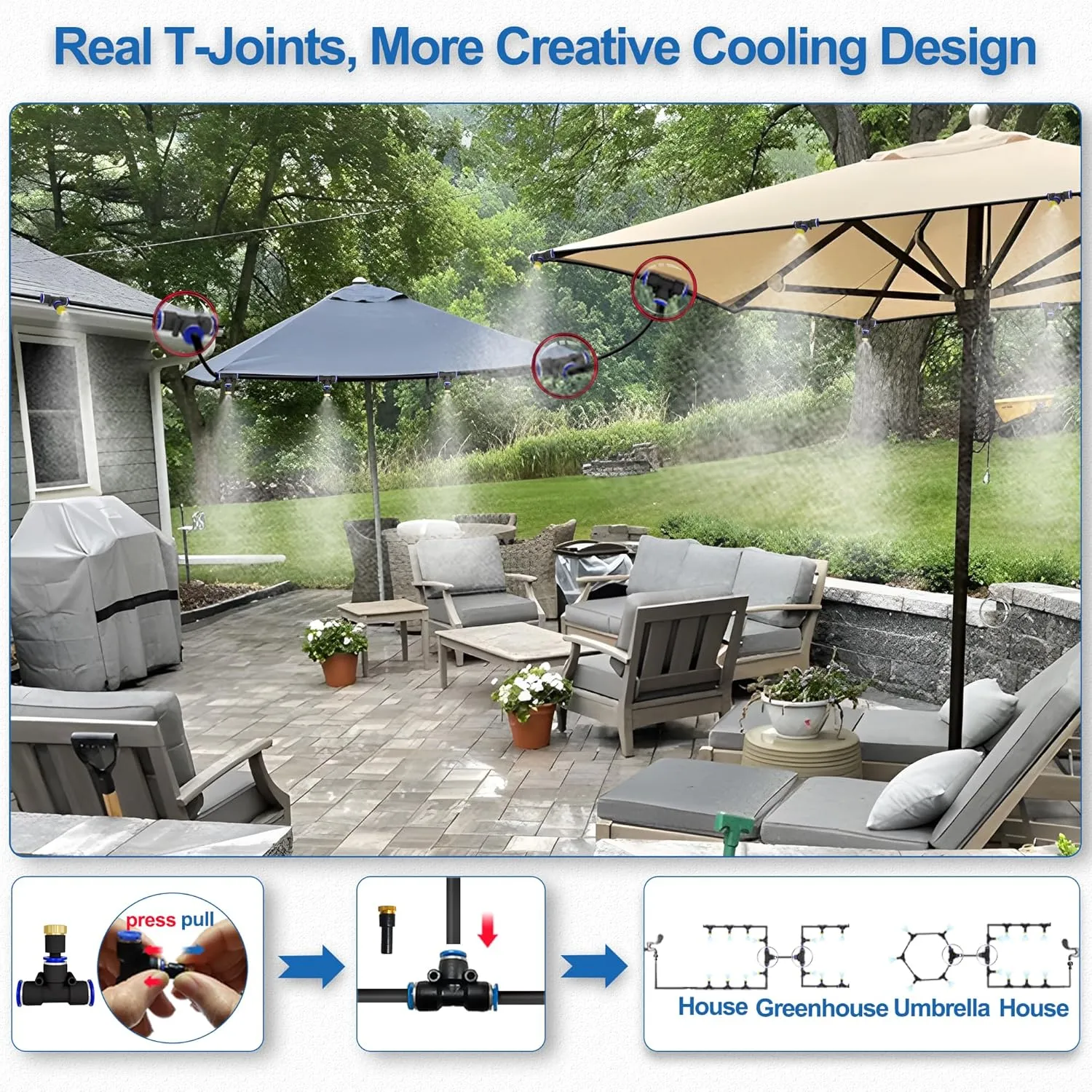 Misters for Outside Patio, Outdoor Water Misting Cooling System 50FT|15M. Backyard Mist Kit for Garden Greenhouse Fan Deck Umbrella Canopy Pool Porch Trampoline Sprinkler Park BBQ Party Accessories.