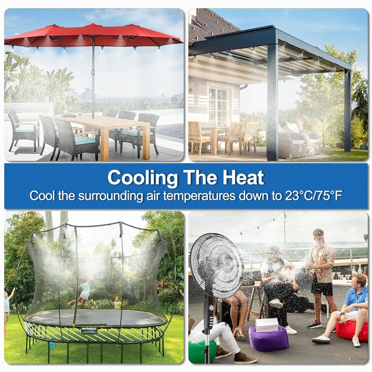 Misters for Outside Patio, Outdoor Water Misting Cooling System 50FT|15M. Backyard Mist Kit for Garden Greenhouse Fan Deck Umbrella Canopy Pool Porch Trampoline Sprinkler Park BBQ Party Accessories.