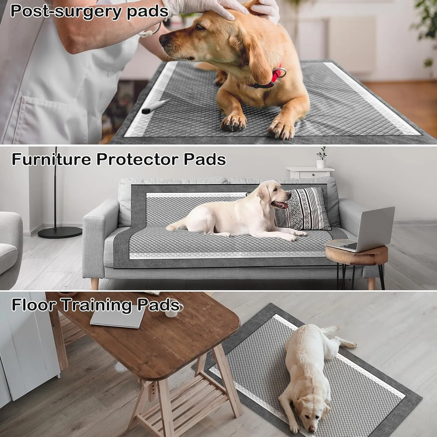 MIZOK Charcoal Dog Pee Pads Activated Carbon 36x36in Dog Pads Odor Control Up to 11 Cups of Liquid Super Absorption Pee Pads for Dogs Quick Dry & Leak-Proof Puppy Pads (100 Counts)