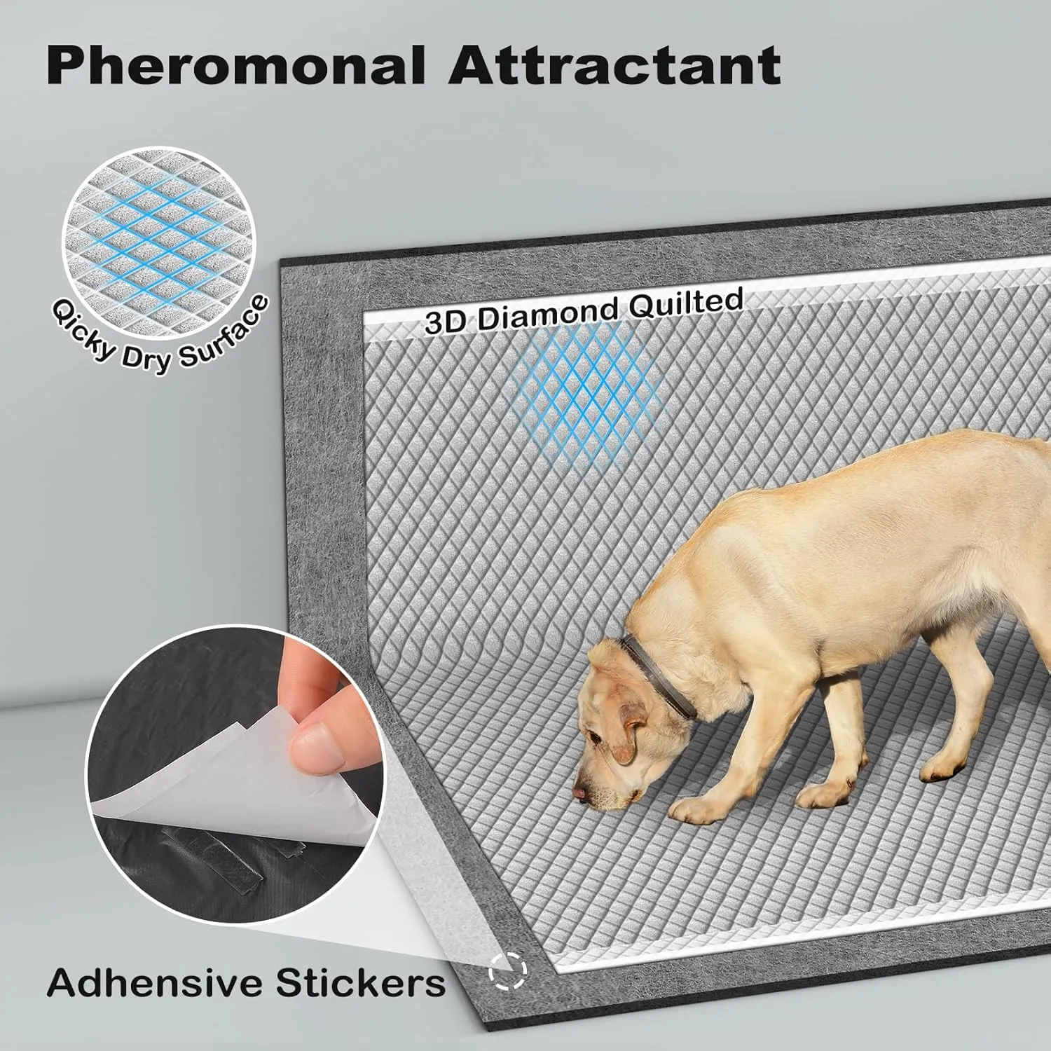 MIZOK Charcoal Dog Pee Pads Activated Carbon 36x36in Dog Pads Odor Control Up to 11 Cups of Liquid Super Absorption Pee Pads for Dogs Quick Dry & Leak-Proof Puppy Pads (100 Counts)