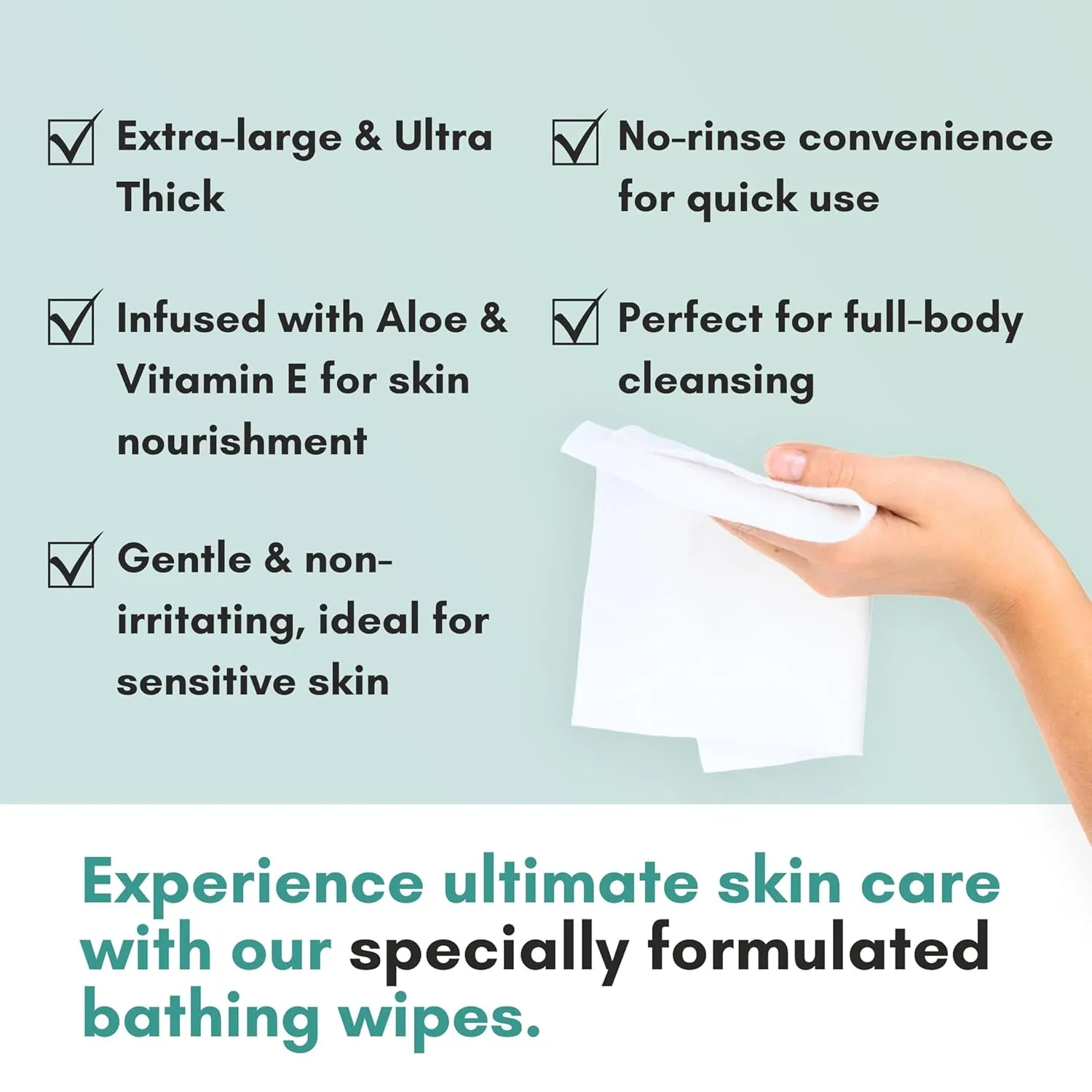 Nurture XL Ultra Thick Body Wipes for Adults w/Aloe | 40 Extra Large Disposable Cloth Wet Cleansing No Rinse Bathing Washcloths, Waterless Shower | Bath Wipe for Women, Men & Elderly