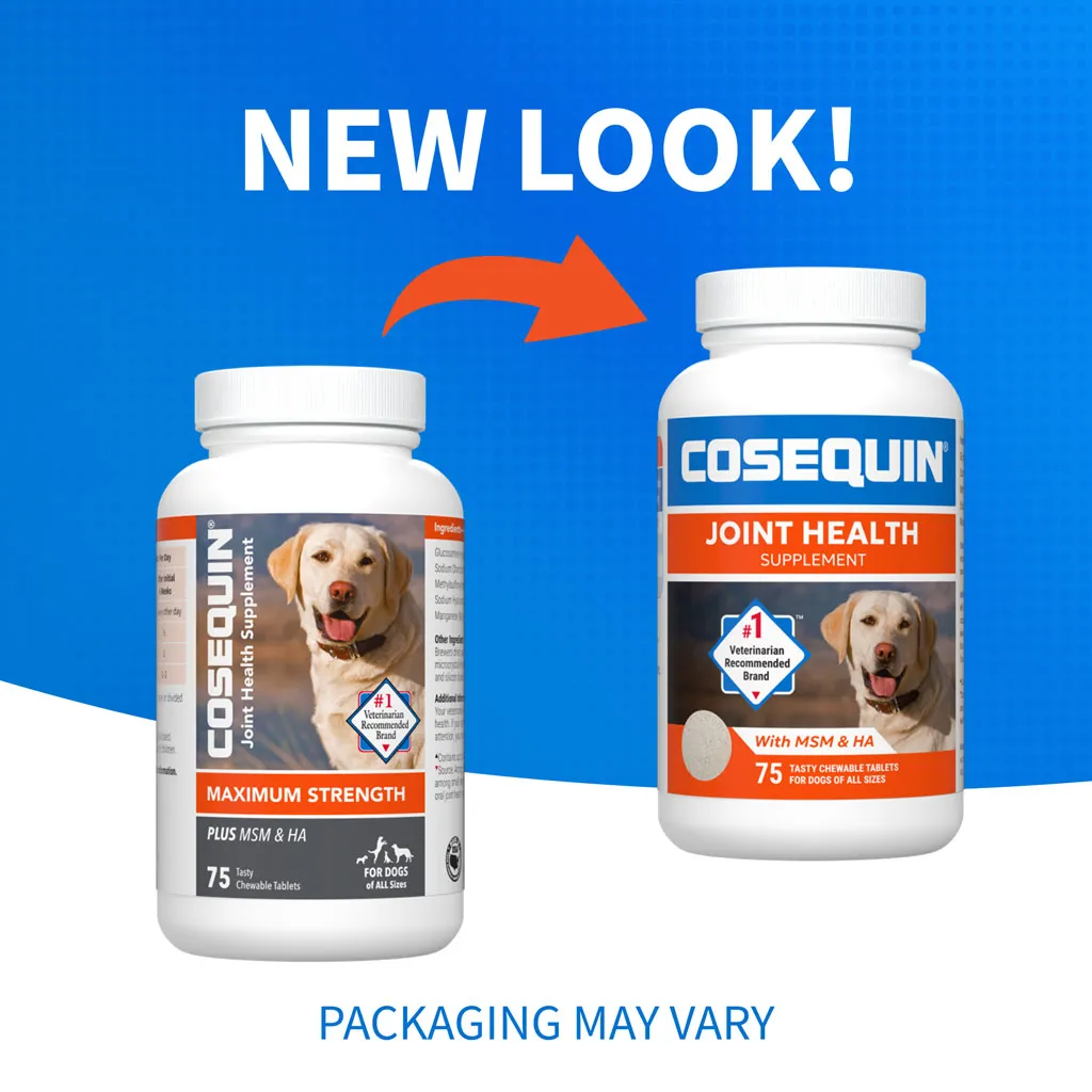 Nutramax Cosequin Maximum Strength Joint Health Supplement for Dogs - With Glucosamine, Chondroitin, MSM, and Hyaluronic Acid, 75 Chewable Tablets