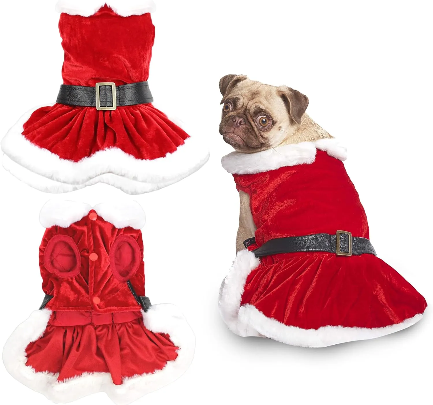 Parisian Pet Dog Christmas Dress  Pet Xmas Dog Dress  Mrs. Santa Claus Dog Costume  Red Velvet Skirt Small Dog Dress  Winter Fall Dog Clothes - Holiday Christmas Outfit for Small Dogs Girl - S