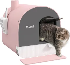 PawHut Cat Litter Box with Lid, Covered Litter Box for Indoor Cats with Tray, Scoop, Filter, 17" x 17" x 18. 5", Pink