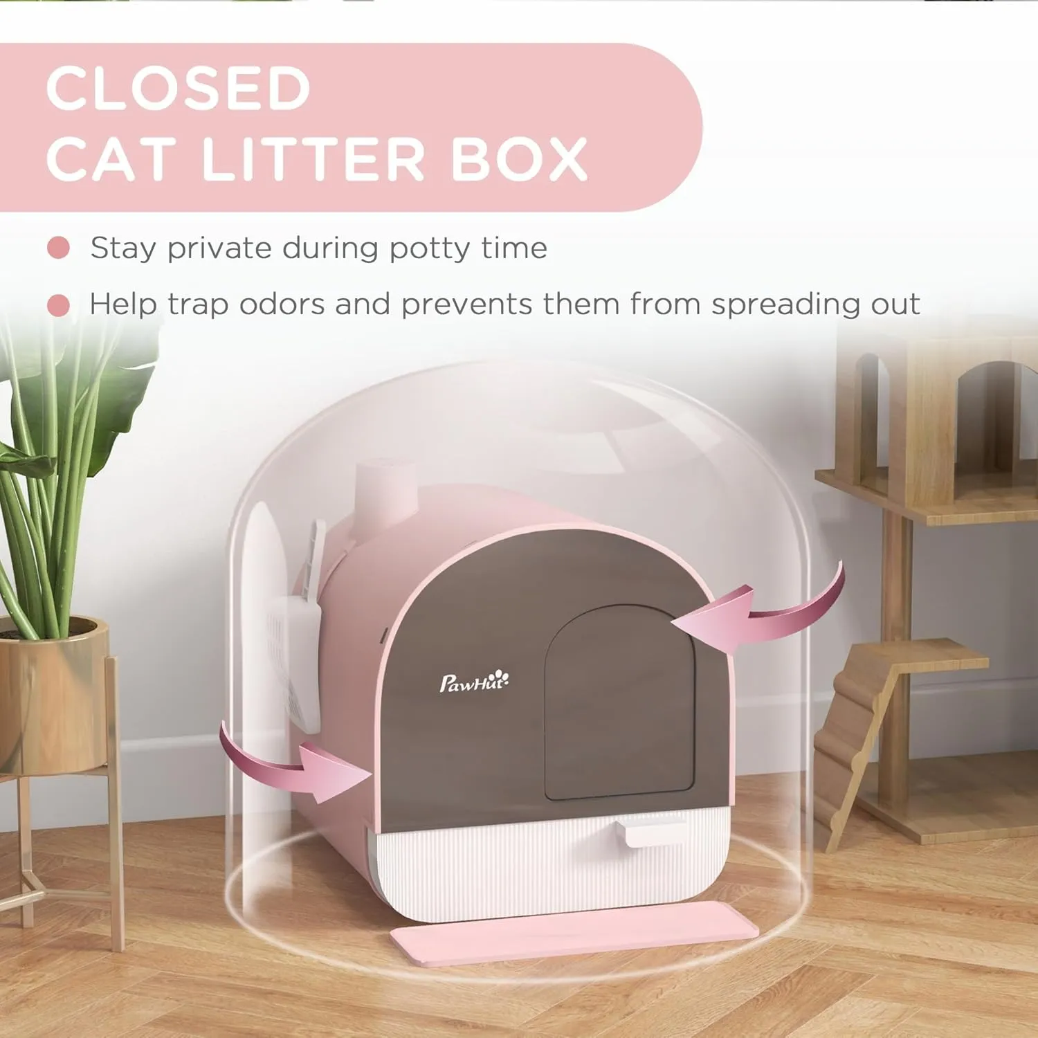 PawHut Cat Litter Box with Lid, Covered Litter Box for Indoor Cats with Tray, Scoop, Filter, 17" x 17" x 18. 5", Pink