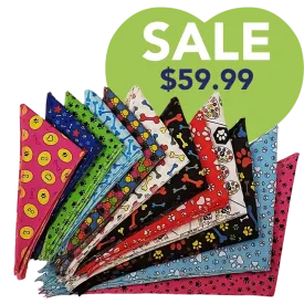 Paws & Bones Bandanas - 60 Assorted Sizes and Patterns by Bandanas Unlimited