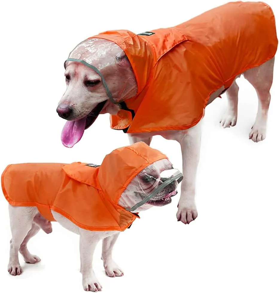 Pet Raincoat Packable Hooded Dog Rain Jacket Reflective Strips Lightweight Adjustable Poncho for Small Medium Large Dogs Orange S