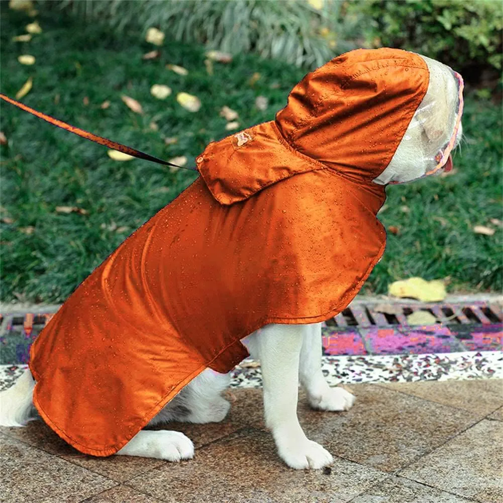Pet Raincoat Packable Hooded Dog Rain Jacket Reflective Strips Lightweight Adjustable Poncho for Small Medium Large Dogs Orange S