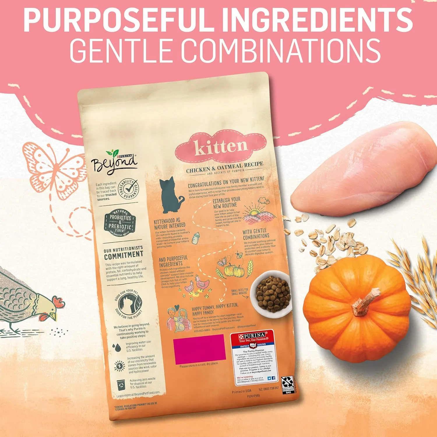 Purina Beyond High Protein, Natural Kitten Food, Kitten Chicken & Oatmeal Recipe - 3 lb. Bag