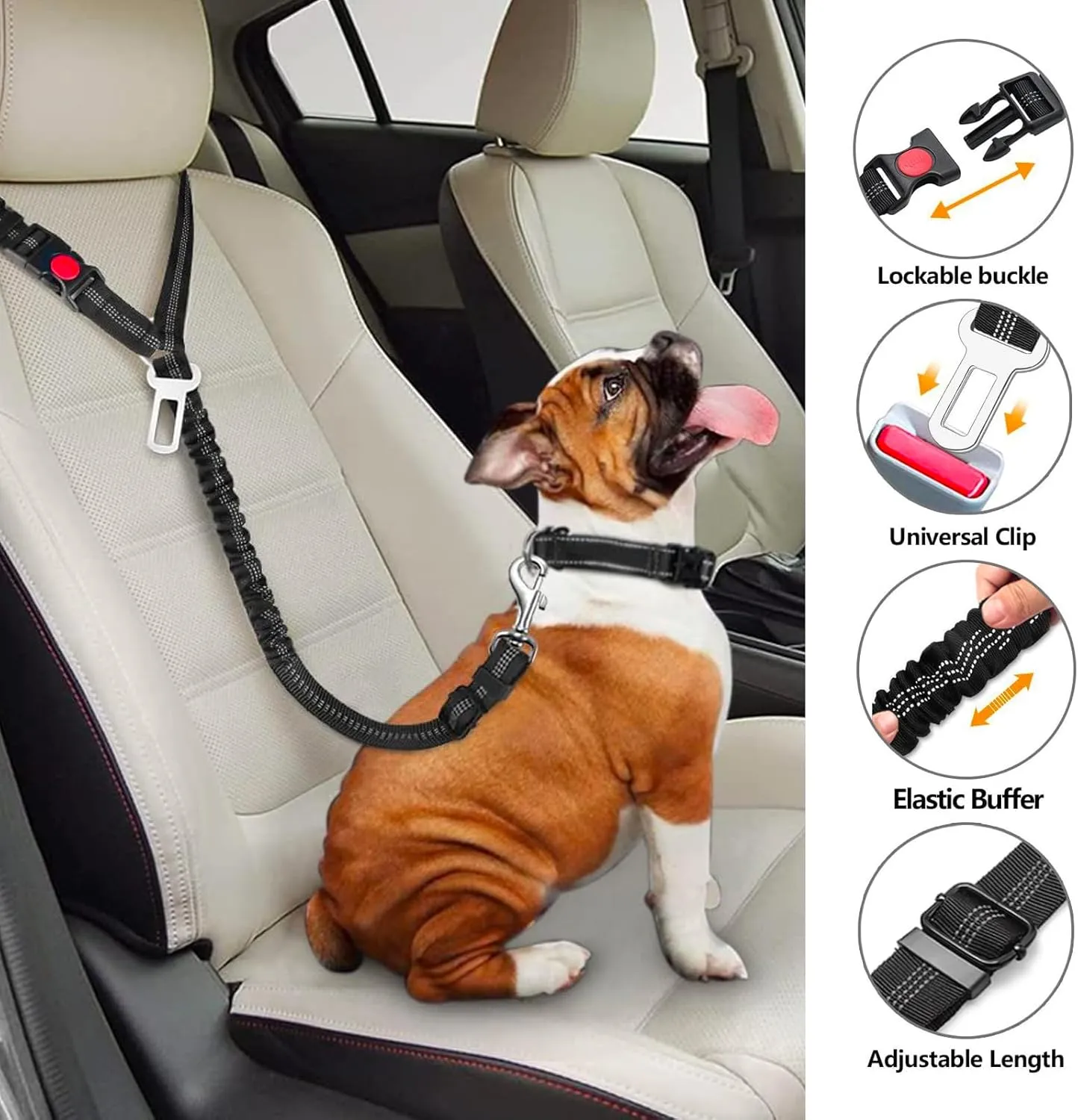 Removable Dog Seat Belt Harness for Car, 3 in 1 Pet Car Seatbelt Leash, Retractable Restraint Secures to Vehicle Headrest & Adjustable Reflective Dog Seatbelt Tether (Red, 1pcs)
