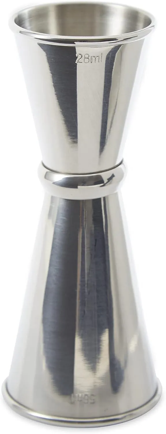 RSVP International Endurance Stainless Steel Double Shot Jigger, 4.5" | Vintage Look for Bars & Kitchens | 1 Ounce & 2 Ounce Measurements for the Perfect Cocktail | Dishwasher Safe