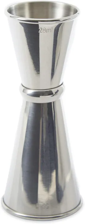 RSVP International Endurance Stainless Steel Double Shot Jigger, 4.5" | Vintage Look for Bars & Kitchens | 1 Ounce & 2 Ounce Measurements for the Perfect Cocktail | Dishwasher Safe