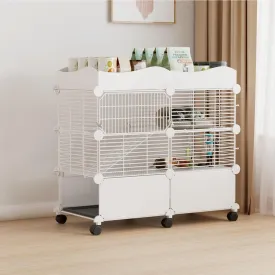 Small Guinea Pig Cages Indoor, C&C Chinchilla Rat Cage Rabbit House on Wheels with Tray