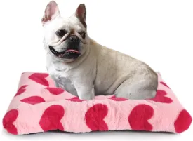 Small Washable Dog Crate Bed Deluxe Plush fit Small Breed Pets,24 inch Dog Kennel Pads with Anti-Slip Bottom Pet Sleeping Mat,24 x 18 Pink Heart