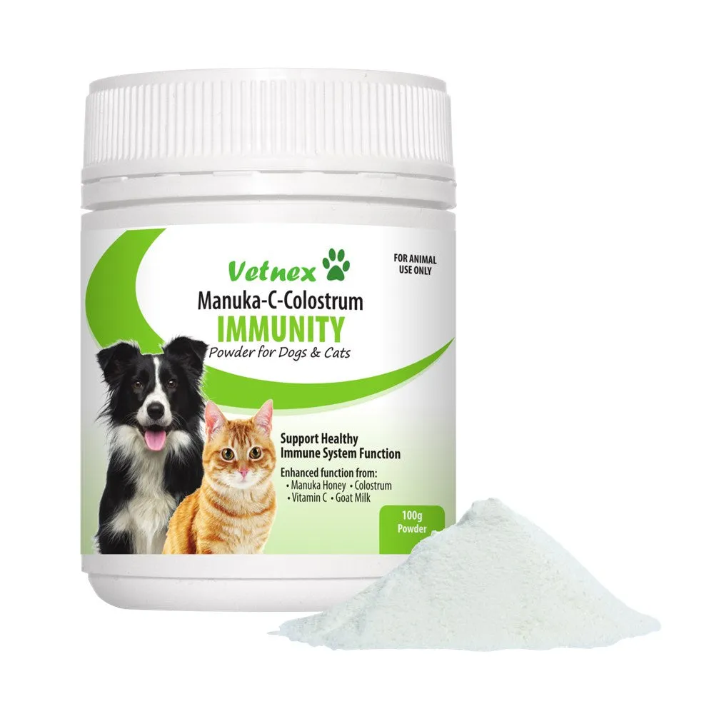 VetNex Manuka-C-Colostrum Immunity Powder Supplement For Cats & Dogs 100g