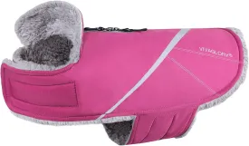 VIVAGLORY Warm Dog Fleece Vest Jacket with Two-Way Zipper Opening, Pet Jacket with Fleece Lining for Small Pets, Fuchsia XXS