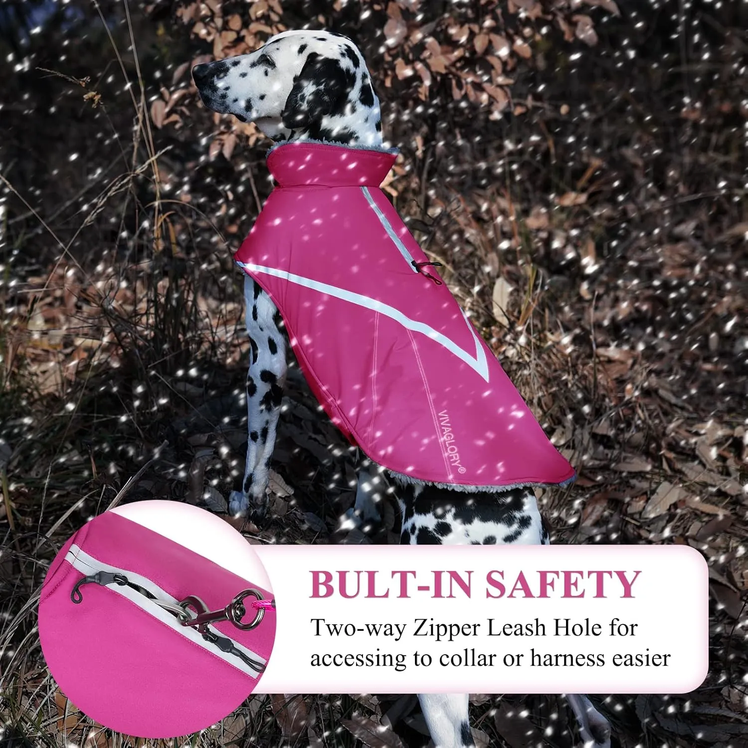 VIVAGLORY Warm Dog Fleece Vest Jacket with Two-Way Zipper Opening, Pet Jacket with Fleece Lining for Small Pets, Fuchsia XXS