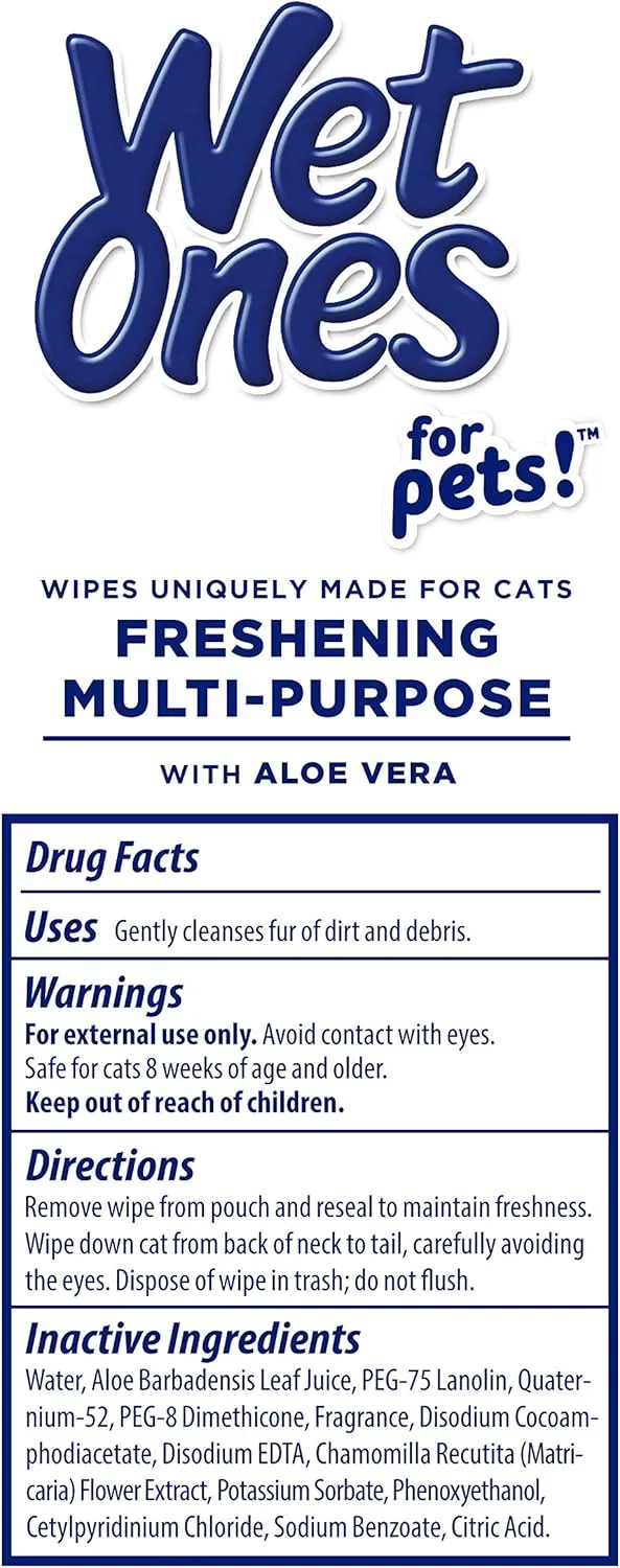 Wet Ones for Pets Cat Cleaning Wipes - Fresh Scent Cat Grooming Wipes with Aloe Vera - Safe Cat Hygiene Supplies - Cat Fur Cleaner - Cat Dander Wipes - Kitten Wipes - Pet Cleaning Supplies - 50 Count